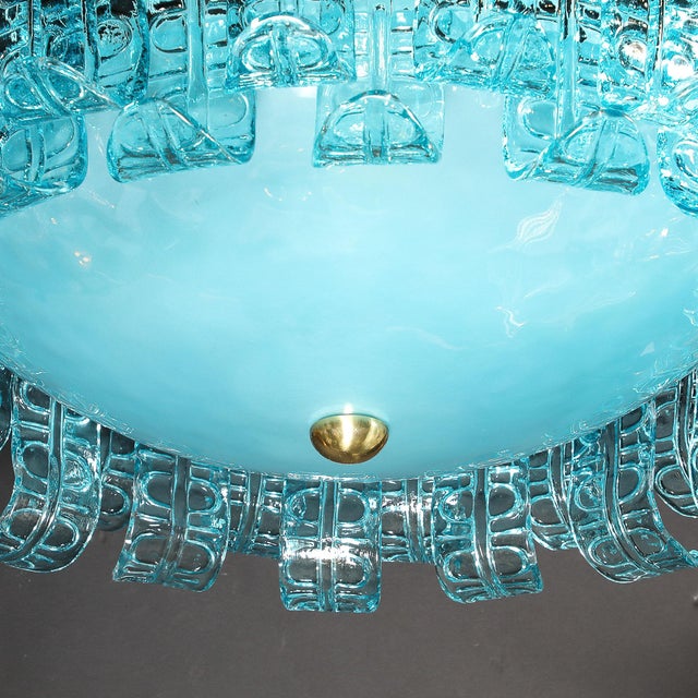 Modernist Hand-Blown Aquamarine Murano Glass Chandelier With Frosted Diffuser For Sale - Image 11 of 18