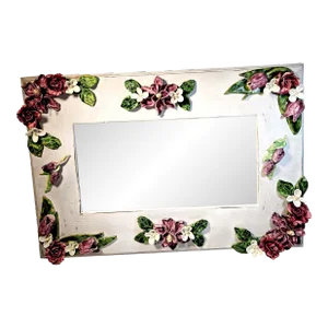 Vintage Handmade Ceramic Floral Embellished Country Wall Mirror