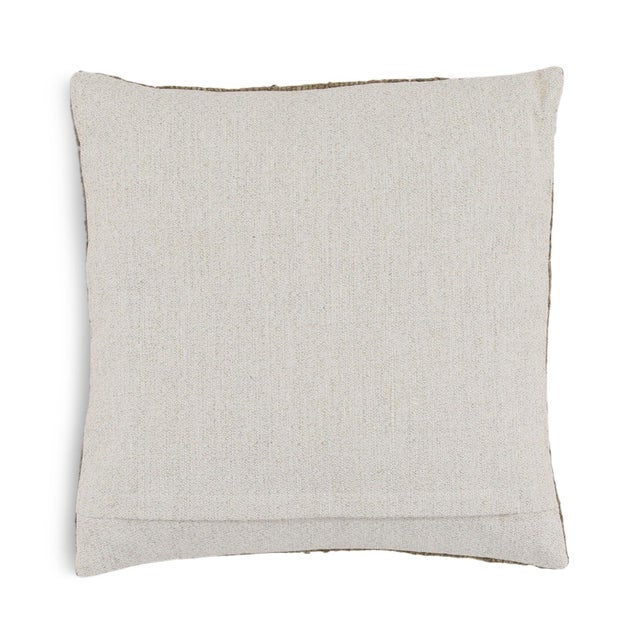 Wabi-sabi modern hand woven silk and cotton blend muted olive 20" x 20" pillow. Subtle minimal stripes of white. 100%...