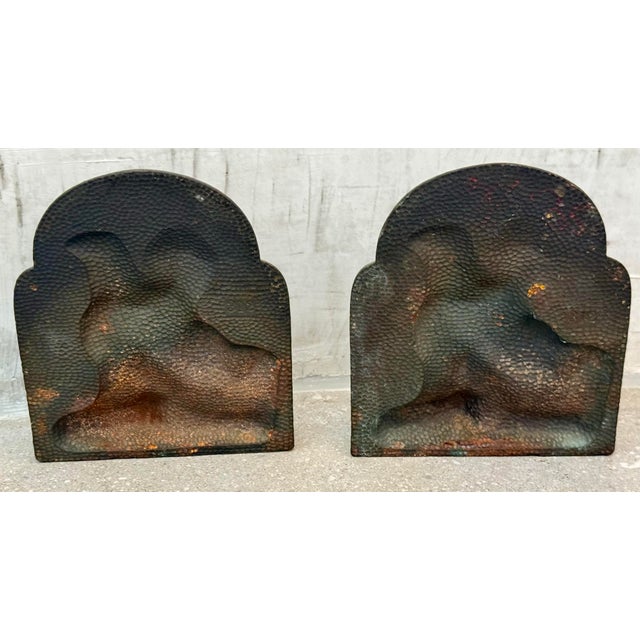 Bronze Antique 1925 Hubley #312 Cast Iron, Bronze-Clad Bookend in Bas-Relief Depicting the Legend of Saint George Slaying the Dragon For Sale - Image 8 of 12