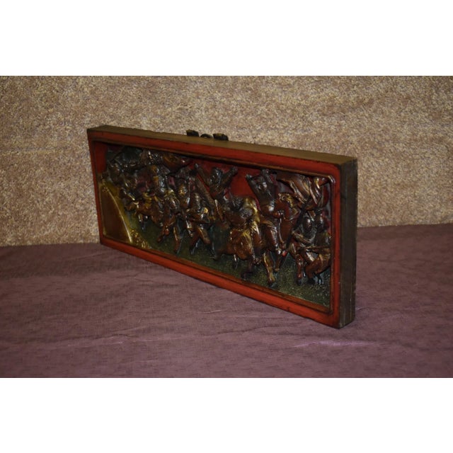 Antique Asian Carved Figural Plaque W/Brass Hanger For Sale - Image 11 of 13