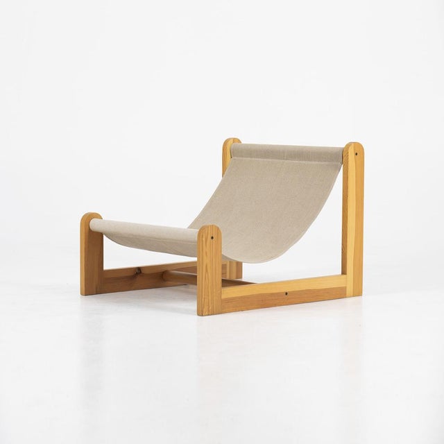 Scandinavian Sling Chair in Pine, Canvas and Sheepskin, 1970s For Sale - Image 12 of 12