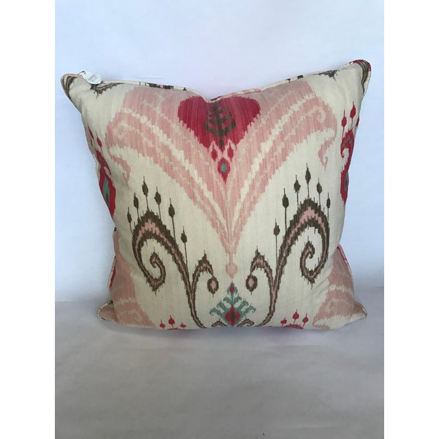 Pink & Brown Ikat Cotton Down Filled Pillows - A Pair For Sale - Image 5 of 9