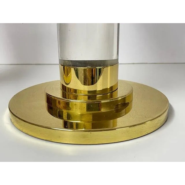 Pair of Lucite and Brass Column Candle Holders in the Style of Karl Springer For Sale - Image 9 of 12