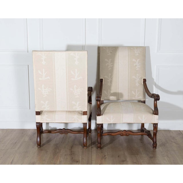 Beige Mid 20th Century Pair of Large Louis XIII Style Carved Oak Armchairs For Sale - Image 8 of 12