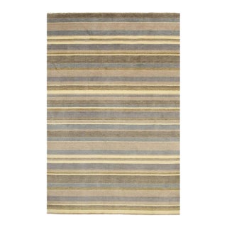56x8 Blue Hand-Knotted Wool Subtle Striped Texture Geometric Modern Carpet Rug For Sale