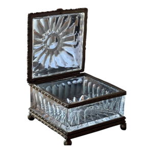 Late 20th Century Magnificent Heavy Footed Cut Crystal/Glass Square Jewelry Box With Brass/Bronze Mount 7.25"x 7.25"x5"