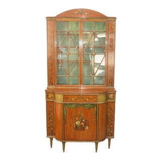English Painted Satinwood Bookcase Cabinet For Sale