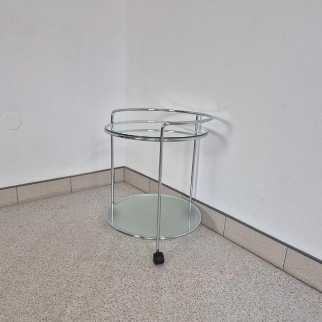 Bauhaus 2-Tiered Bar Cart in Chrome and Glass, 1980s For Sale - Image 9 of 10