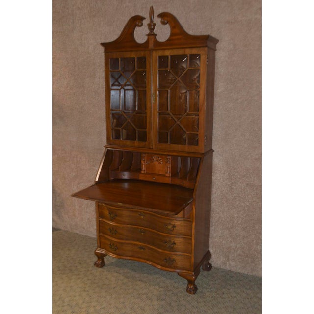 Vintage Jasper Traditional Style Mahogany Secretary Desk W/Bubble Glass