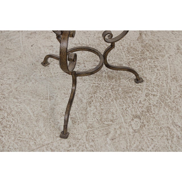 Leather Top Wrought Iron Base Mahogany Side Table For Sale - Image 10 of 14