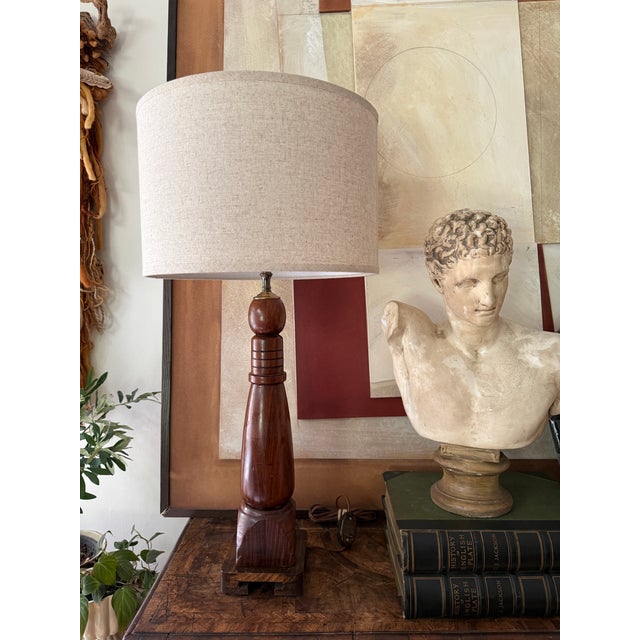 vintage wood table lamp by Lurie Original features a beautifully sculptural silhouette with strong Asian-inspired lines...