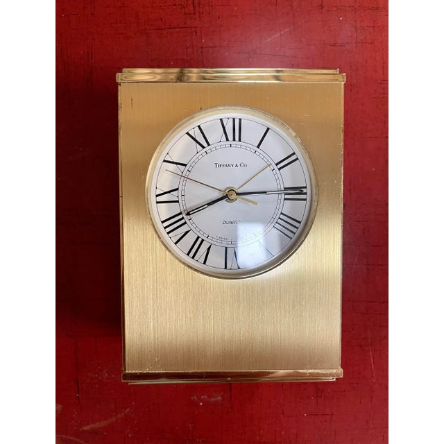 Tiffany & Co. Swiss Movement table alarm clock, with concealed chamber, with 2.75" diameter enameled dial with Roman...