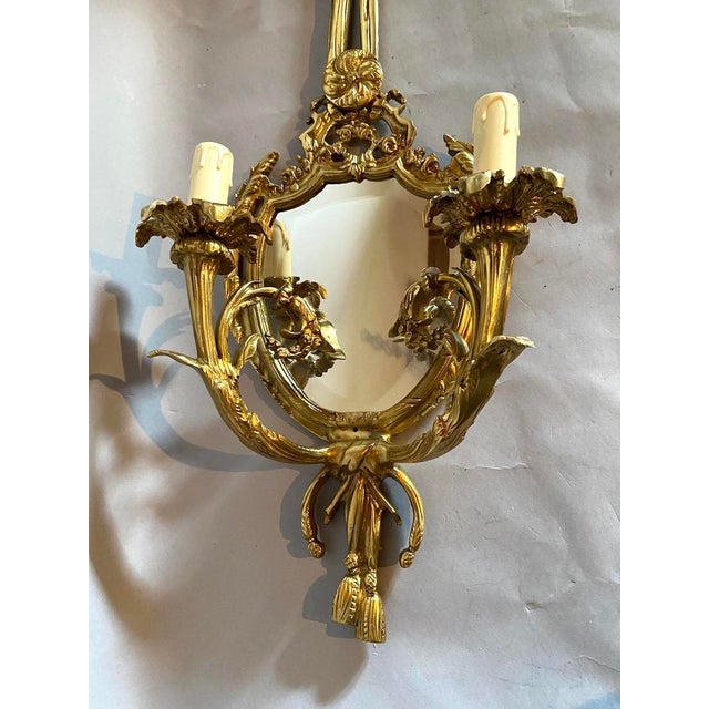 Late20C French Maker Louis XVI Antique Bronze Sconces Wall Lamps -Pair For Sale - Image 4 of 18