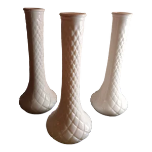 Vintage Hoosier Milk Glass Quilted Diamond Pattern Decorative Vases- Set of 3