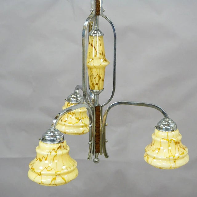 Antique Art Deco Chandelier with Three Glass Shades A great art deco style chandelier with 3 marbled glass shades on a...