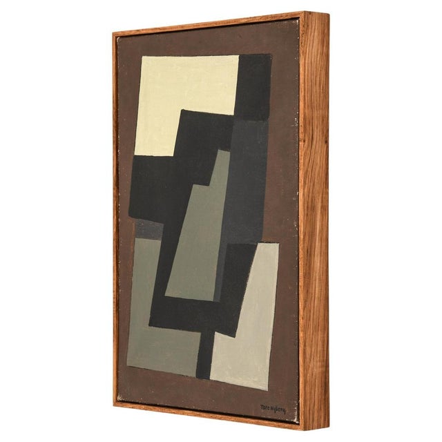 This oil painting on canvas by swedish artist tore nyberg, created in the 1950s, exemplifies mid-century modern aesthetics...