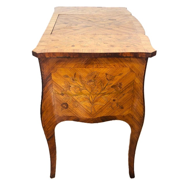 Brown Antique French 19th C Louis XV Inlaid Tulipwood Poudre Vanity Lady Writing Desk For Sale - Image 8 of 18