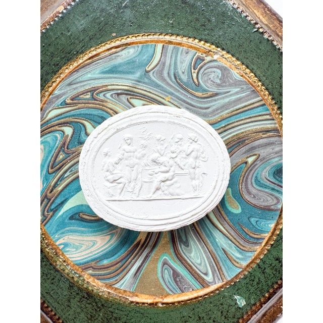 Italian Intaglio on Florentine Frame Mixed Media by Dorothy Art, Emerald Teal and Gold Marbled For Sale - Image 3 of 4