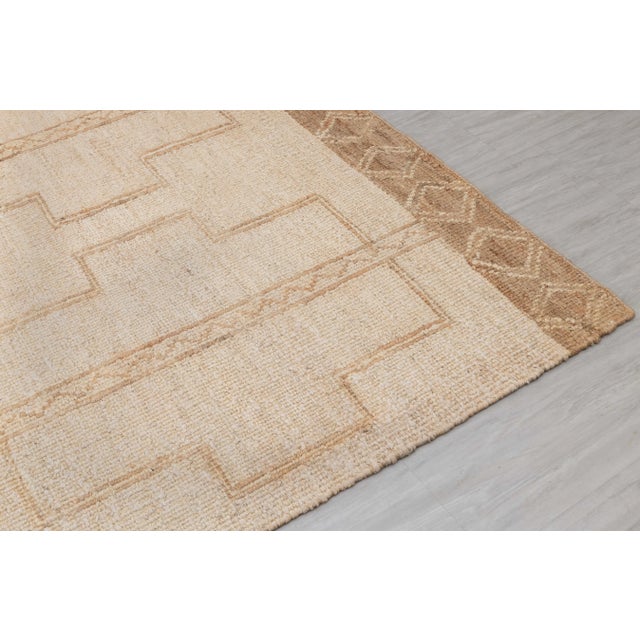 Boho Chic 6x9Ft. Natural Beige Jute Brown Taureg Inspired Soumek Jute Wool Hand Woven Rug For Sale - Image 3 of 12