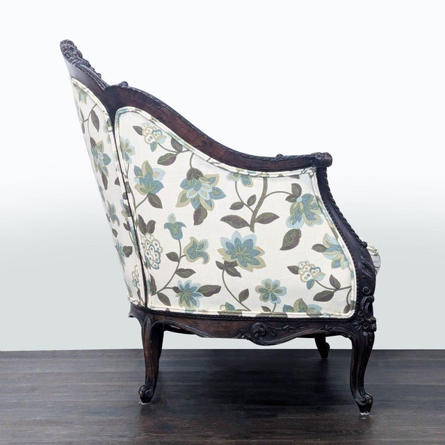 Victorian Rococo Revival Carved Bergère Lounge Chair With Floral Upholstery For Sale - Image 4 of 8