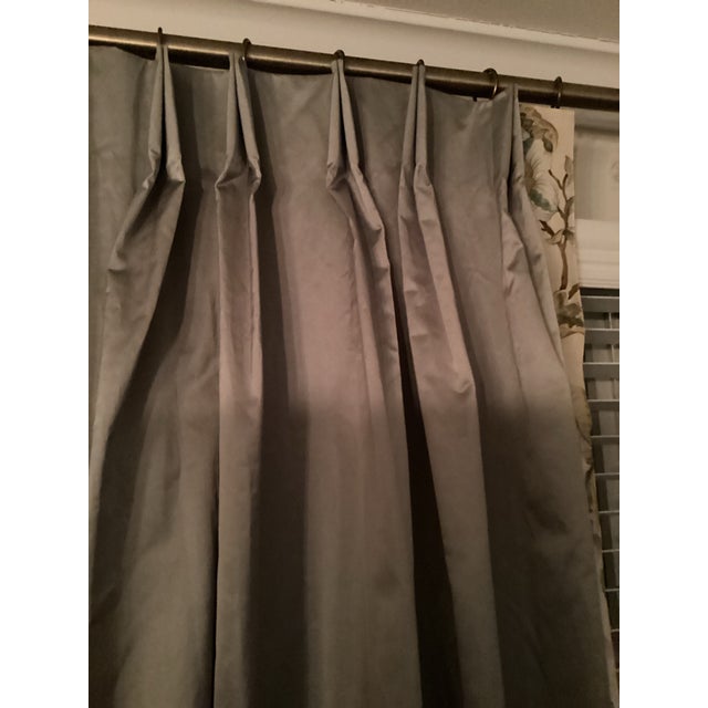Textile Custom-Made Silvery Chrome Color Drapes With Floral Borders. For Sale - Image 7 of 8