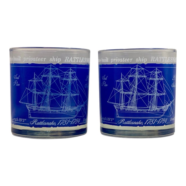 Mid 20th Century Libbey Sailing Ship Lowball Glasses- A Pair For Sale