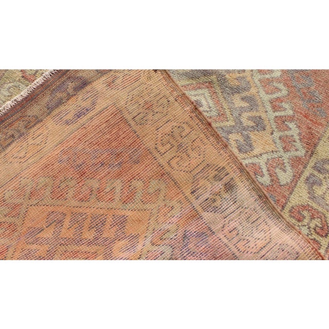 Rose Vintage Turkish Oushak Runner in Soft Rose, Pale Blue, and Faded Ivory 2'11 X 14'3 For Sale - Image 8 of 9