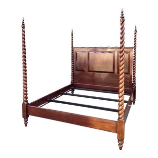 18th C Style Ebanista Mahogany Four Poster Bed Frame For Sale