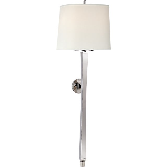 Thomas O'Brien for Visual Comfort Signature Edie Baluster Sconce in Polished Nickel with Linen Shade For Sale