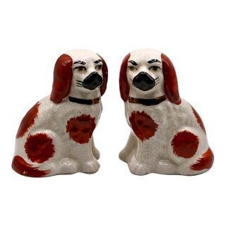 Vintage Staffordshire Style Miniature Ceramic Spaniel Mantel Dogs - Pair For Sale