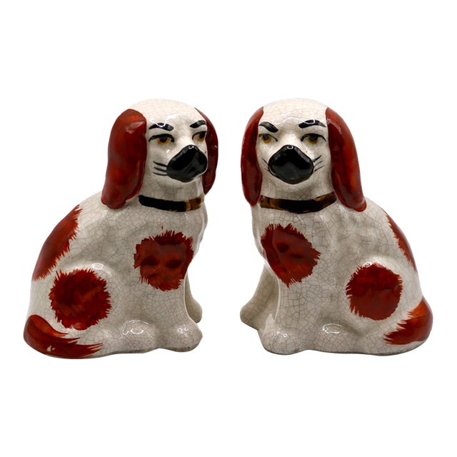 Vintage Staffordshire Style Miniature Ceramic Spaniel Mantel Dogs - Pair For Sale