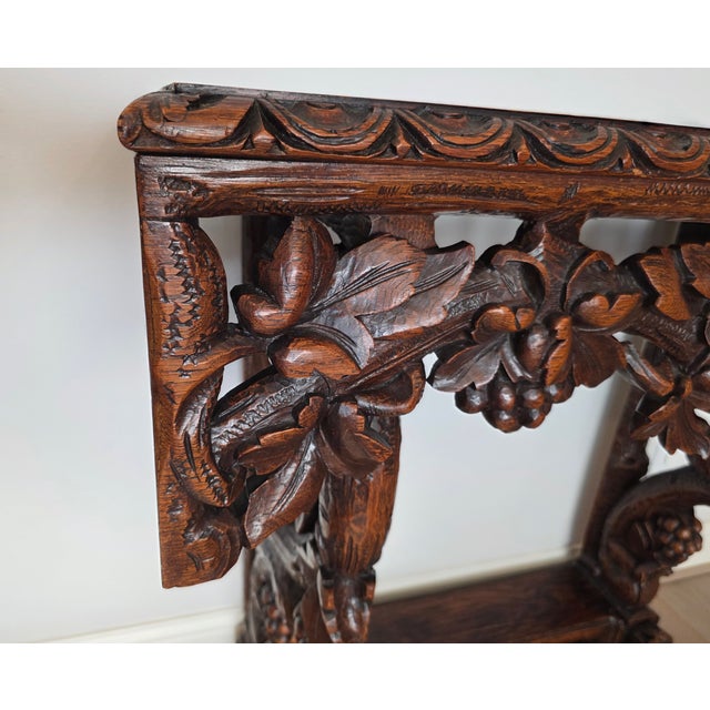 Brown 19th Century Rustic Black Forest Highly Carved Wooden Server Console Table For Sale - Image 8 of 18