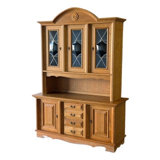 Vintage Danish Oak Hutch / Display Cabinet – Mid Century Scandinavian Buffet For Sale