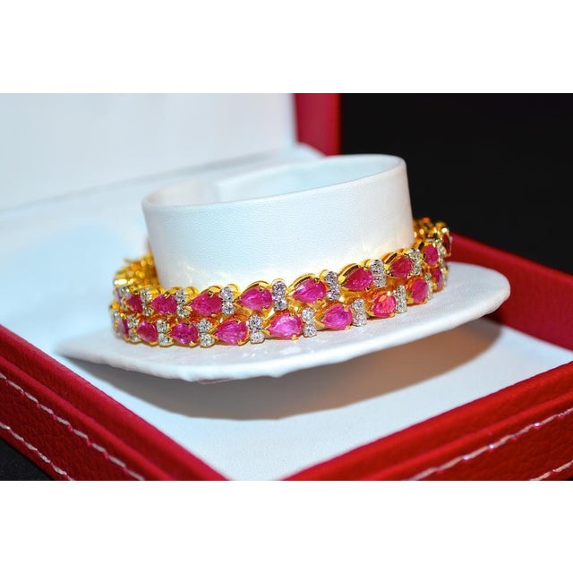 Gemstone Certified Natural 10.35CTS VS F Diamond Ruby 18K Solid Gold Stackable Single Bangle For Sale - Image 7 of 9