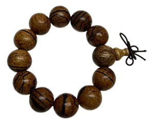 Chinese Brown Stain Cypress Stripe Beads Hand Rosary Praying Bracelet