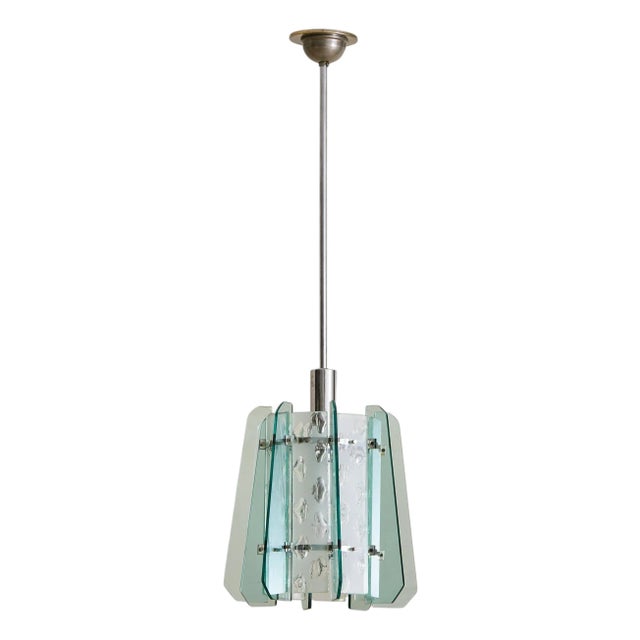 1950s Italian Glass Paneled Pendant in the Manner of Fontana Arte For Sale