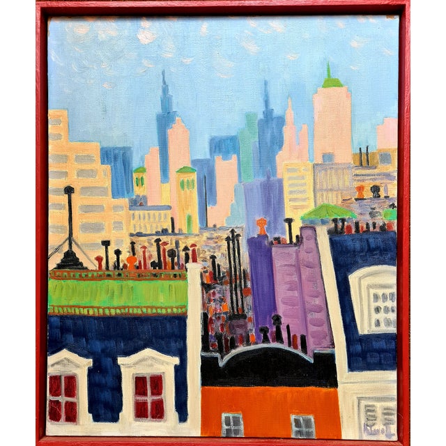 Andre-Michael Lwoff, New York City Skyline, 1960s, Oil on Canvas For Sale