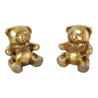 Solid Brass Teddy Bear Bookends - a Pair For Sale