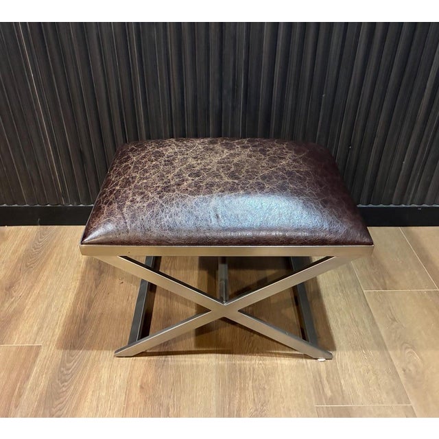 Mid-Century Modern Leather Ottoman by Ethan Allen For Sale - Image 3 of 9
