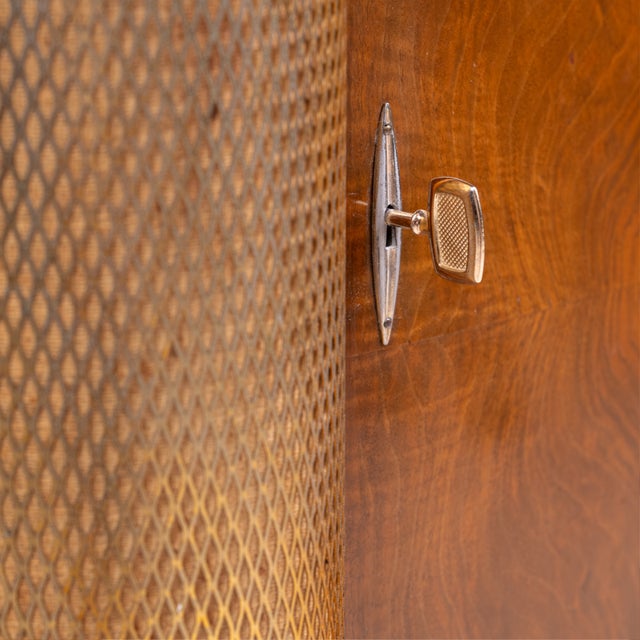 Metal Mid-Century Modern British Walnut and Engraved Mirror Bar Cabinet by Rivington London, 1950s For Sale - Image 7 of 8