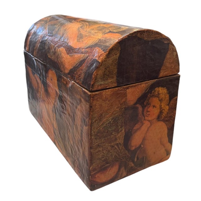 Art Deco Vintage Paper Mache Decoupage Treasure Chest Box For Sale - Image 3 of 5