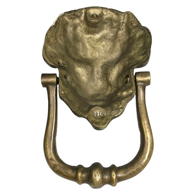 Brass Antique English Brass Lion Head Door Knocker For Sale - Image 8 of 10