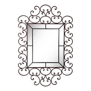 Monumental Ornate Vintage Scrolled Iron Wall Mirror For Sale