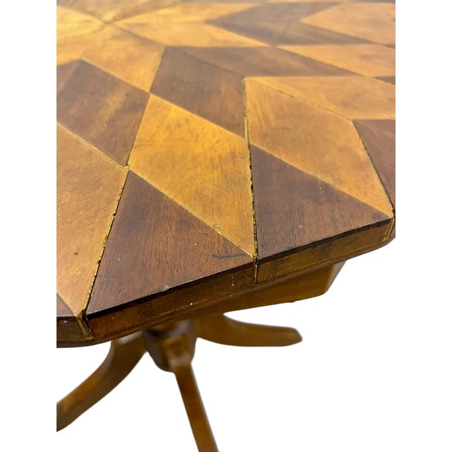 Mid 20th Century Vintage Texas Folk Art Marquetry Starburst Pedestal End Table | Handcrafted Geometric Inlay | Southwestern Style For Sale - Image 5 of 18