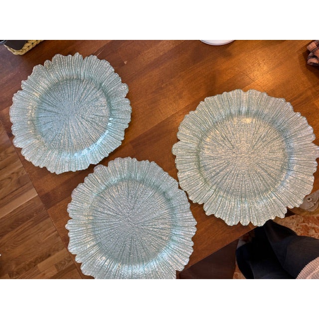 Glass Late 20th Century Reef Glass Chargers in Seafoam/Aqua Color - Set of 6 For Sale - Image 7 of 8