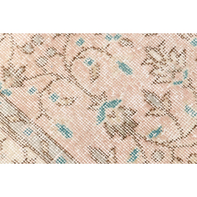 Mid 20th Century Muted Oushak Turkish Rug, Faded Peach and Teal Area Rug For Sale - Image 9 of 10