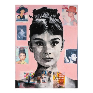 Audrey Hepburn Collage Pop Art Portrait Painting by Dane Shue For Sale