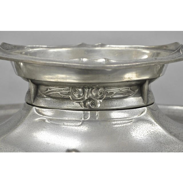 Antique Kayserzinn 4640 German Art Nouveau Pewter Metal Serving Platter W Birds For Sale - Image 4 of 18
