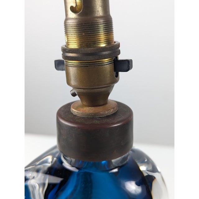 Blue Vintage Swedish Modern Blue Cased Glass Table Lamp from Orrefors, 1950s For Sale - Image 8 of 11